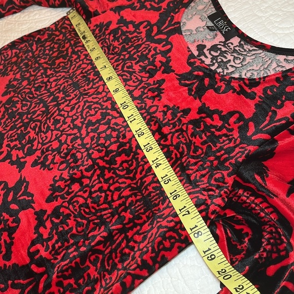 LBISSE Dress Women’s XL Velvety Stretchy Fit & Flare Red Black Boho Party - Picture 9 of 17